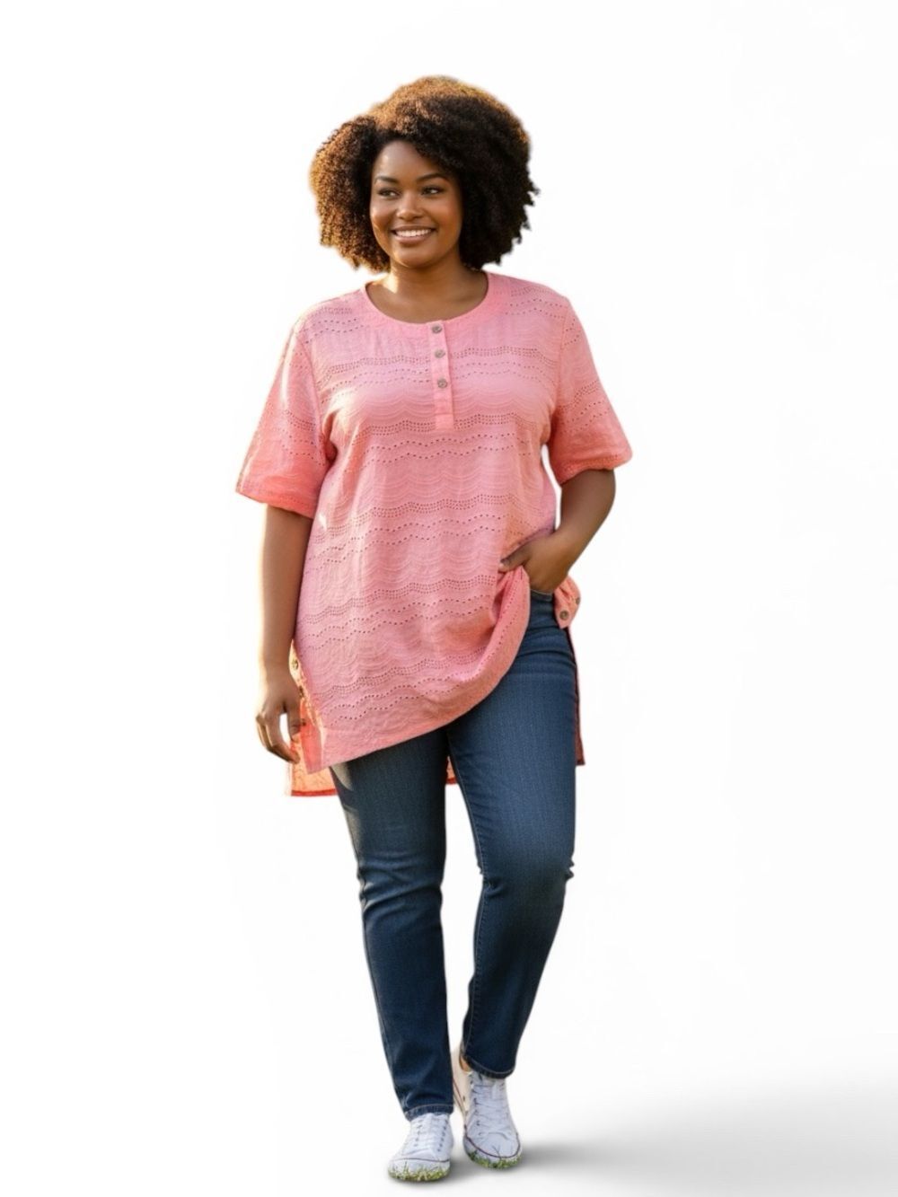GRACE YOUR LIFE Women's Boho Embroidered Eyelet Blouse 3XL
